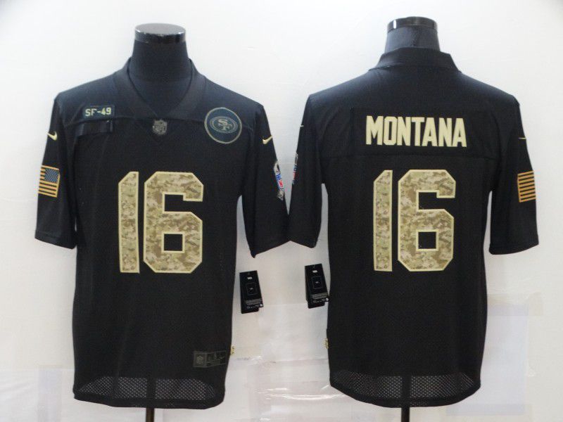 Men San Francisco 49ers 16 Montana Black camo Lettering 2020 Nike NFL Jersey